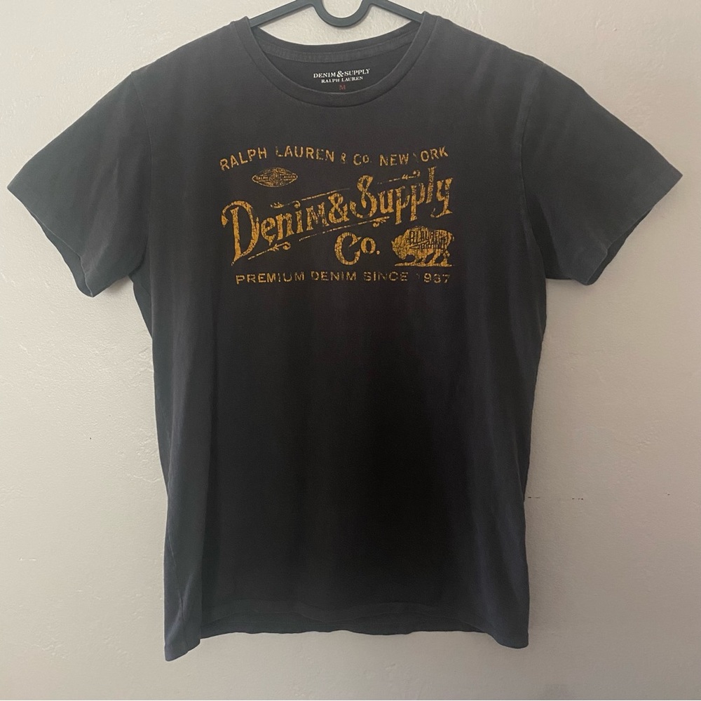 Ralph Lauren Denim Supply Logo Graphic Print Black T-Shirt Size Medium